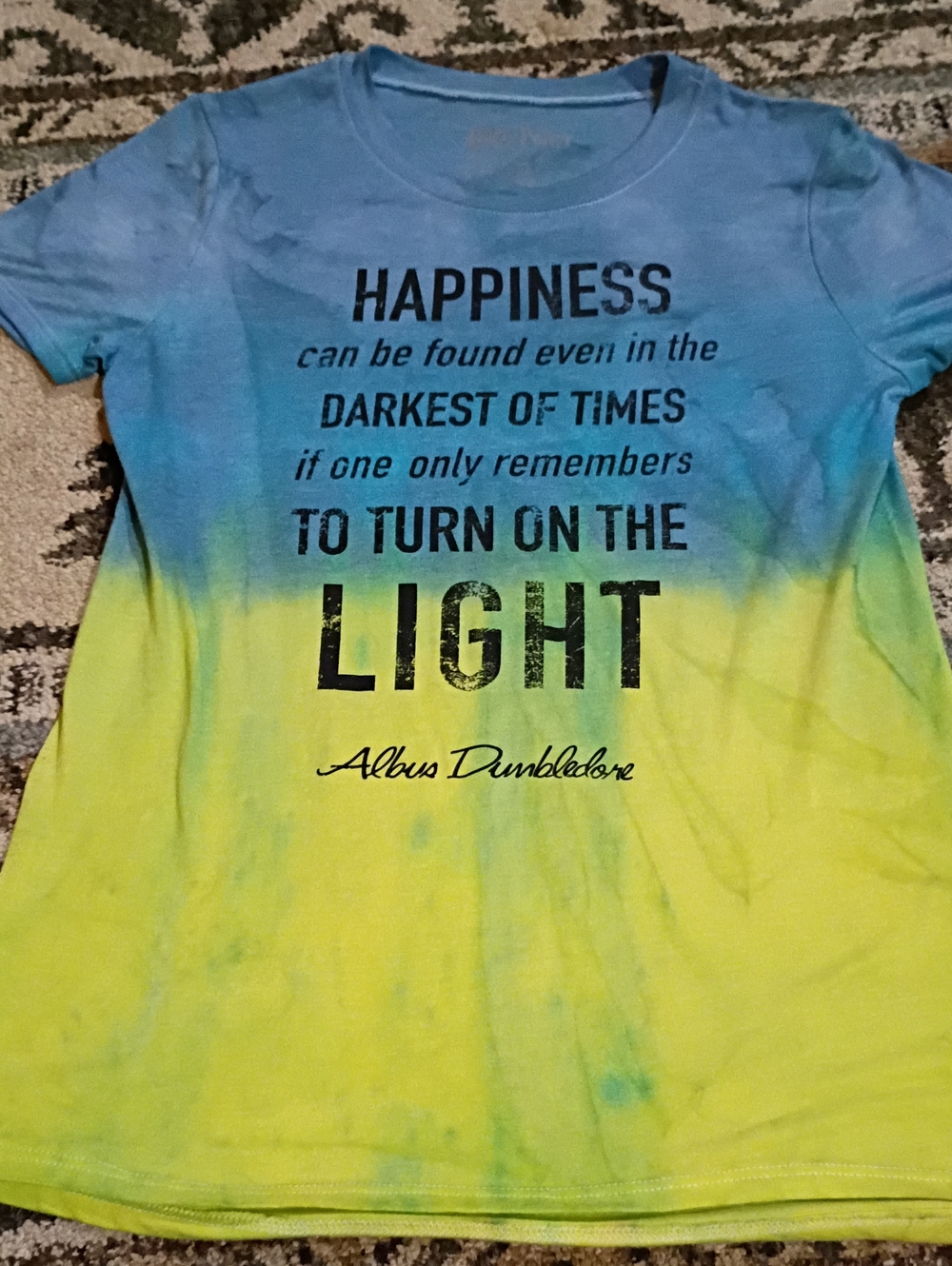 Harry Potter Handcrafted Tye Dye Blue and Yellow Ombre Tee